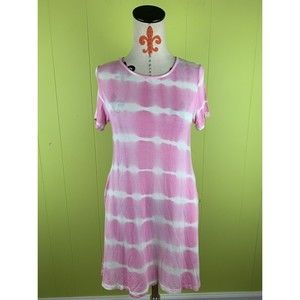 Simply Southern Short Sleeve Tie Dye Dress L Large Pink White Jersey Tunic